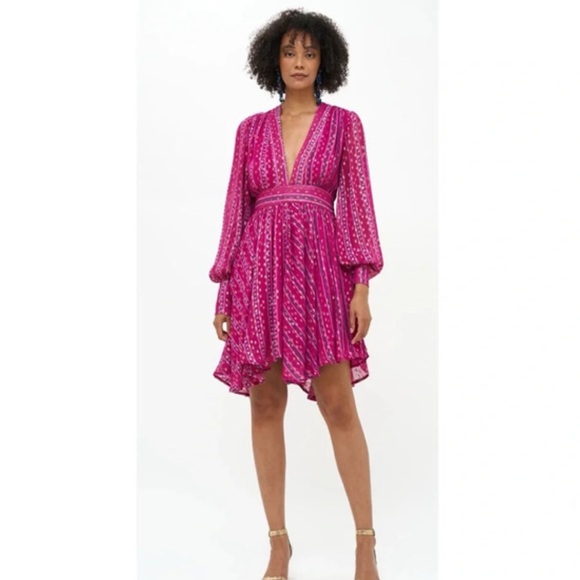 OLIPHANT V-NECK MINI DRESS-MELROSE MAGENTA SZ L long sleeve sequin tuckernuck - Picture 1 of 11